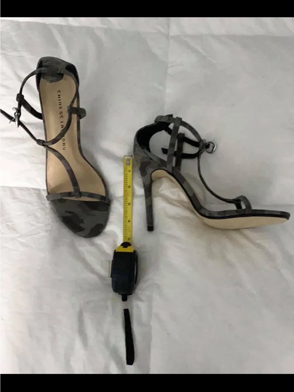 Chinese Laundry Camouflage T-Strap Heels in Olive and Black